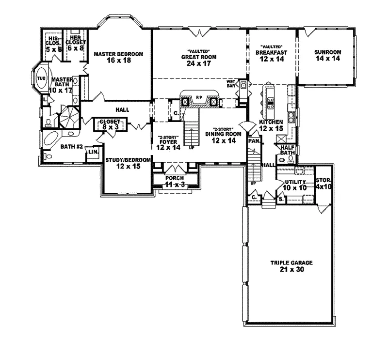 Country French House Plan First Floor - Southland Manor Luxury Home 087S-0050 - Shop House Plans and More
