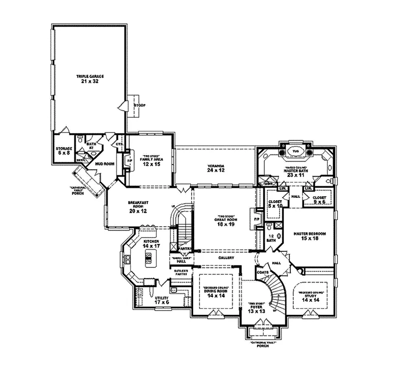 Southern House Plan First Floor - Ardara English Luxury Home 087S-0103 - Search House Plans and More
