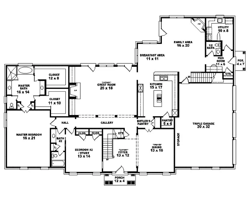 Colonial House Plan First Floor - Drumheller Place Georgian Home 087S-0159 - Search House Plans and More