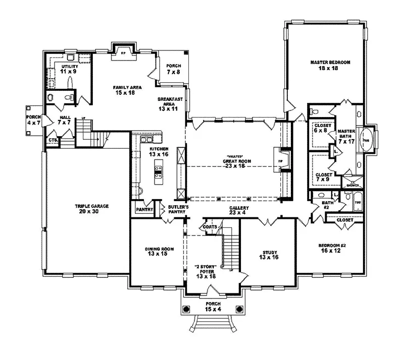 Luxury House Plan First Floor - Waterwood Colonial Home 087S-0164 - Shop House Plans and More