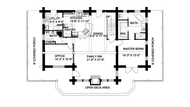 Country House Plan First Floor - Andes Rustic Log Cabin Home 088D-0001 - Search House Plans and More