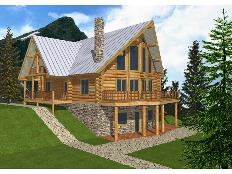 Mountain Log Home With Finished Walk-Out Lower Level And A-Frame Design