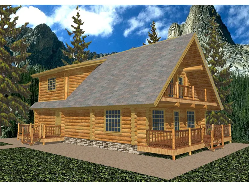 A-Frame Style Log Cabin House With Outdoor Balcony