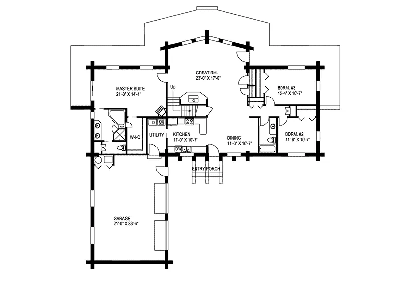 Rustic House Plan First Floor - Elk Cliff Rustic Log Home 088D-0015 - Search House Plans and More