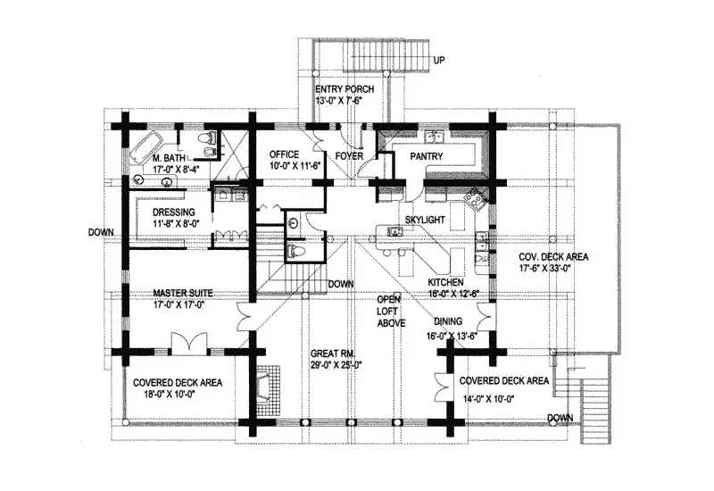 Mountain House Plan First Floor - Anchorage Bay Luxury Log Home 088D-0018 - Search House Plans and More