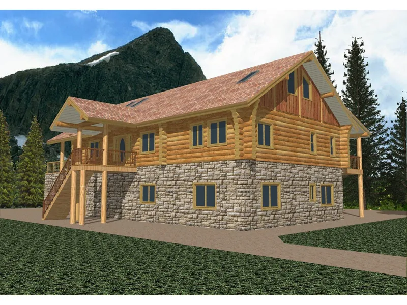 Luxury Log Home With Stone Accent