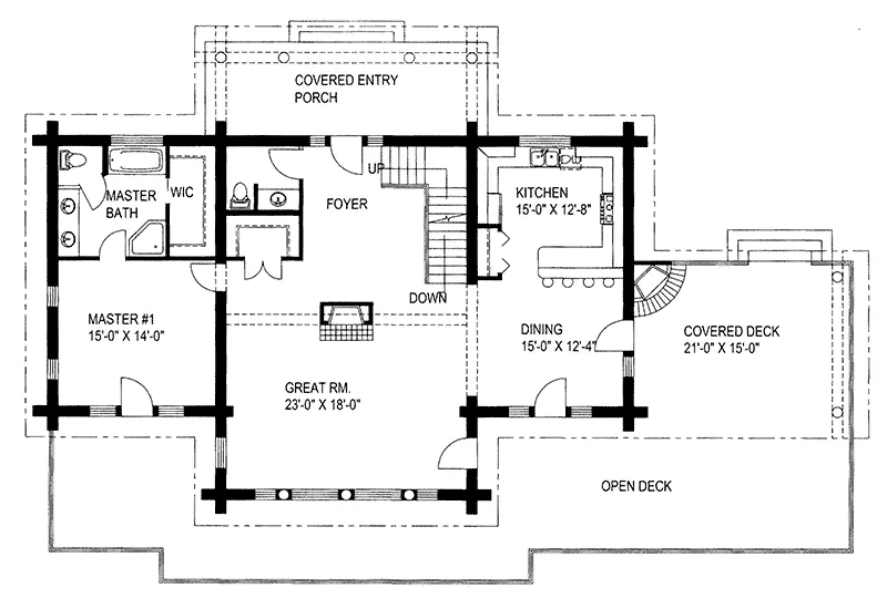 Log Cabin House Plan First Floor - Charter Crest Rustic Log Home 088D-0035 - Search House Plans and More