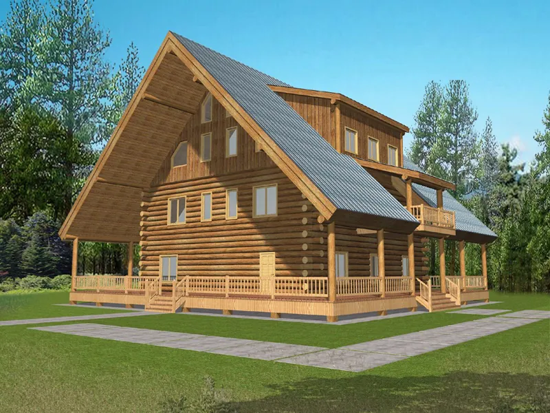 Luxury Log Cabin Style Features Full Wrap-Around Deck