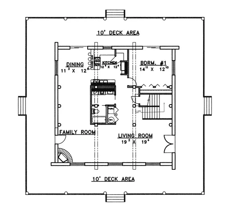 Southern House Plan First Floor - Elk Run Rustic Home 088D-0058 - Search House Plans and More