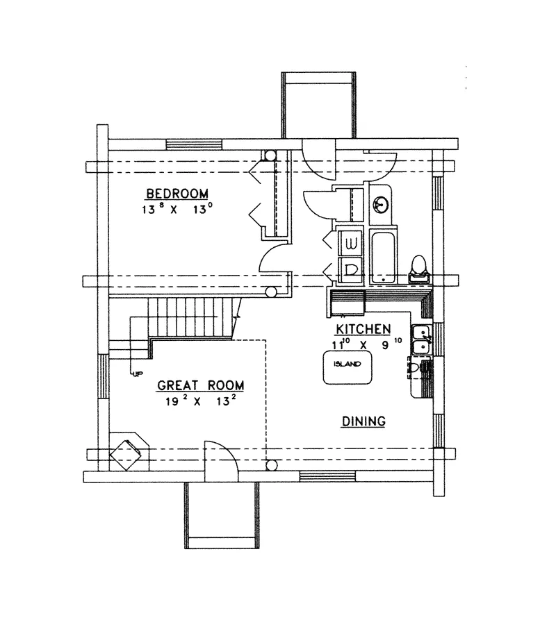 Rustic House Plan First Floor - Lone Eagle Vacation Log Home 088D-0061 - Shop House Plans and More