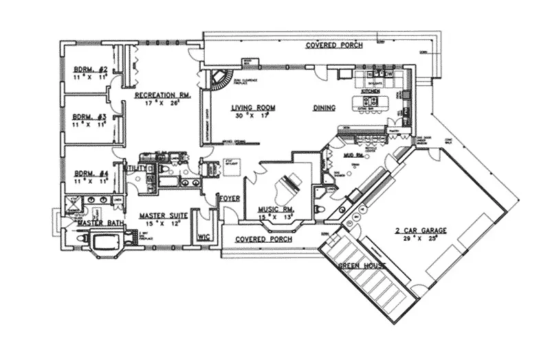 Ranch House Plan First Floor - Orchard Meadow Ranch Home 088D-0075 - Shop House Plans and More