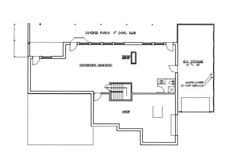 Ranch House Plan Lower Level Floor - Frontage Rustic Home 088D-0078 - Search House Plans and More