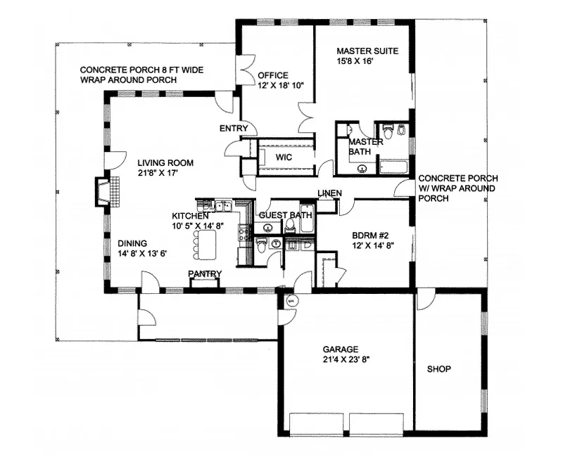 Waterfront House Plan First Floor - Alpine Ridge Country Home 088D-0083 - Search House Plans and More