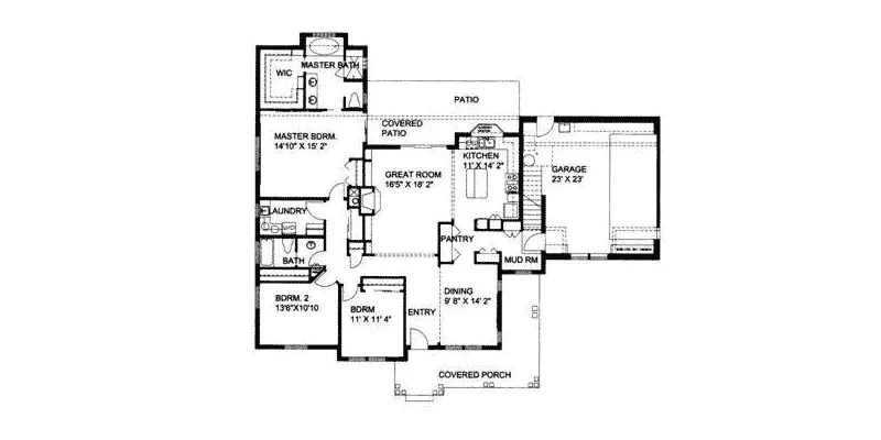 Ranch House Plan First Floor - Larkhall Rustic Ranch Home 088D-0095 - Shop House Plans and More