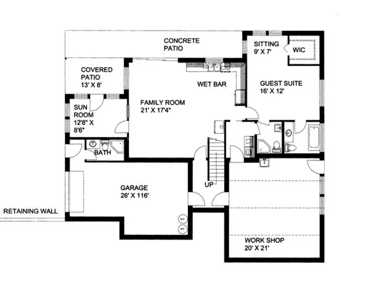 Lake House Plan Lower Level Floor - Foxgrove Vacation Style Home 088D-0104 - Search House Plans and More