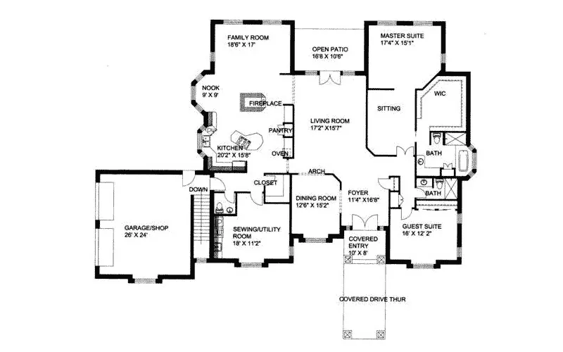 Craftsman House Plan First Floor - Beauvais Place Ranch Home 088D-0109 - Search House Plans and More