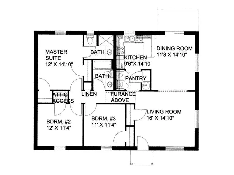Traditional House Plan First Floor - Larkridge Ranch Cottage Home 088D-0118 - Shop House Plans and More