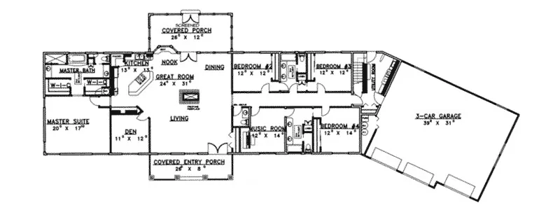 Country House Plan First Floor - Monteagle Luxury Ranch Home 088D-0183 - Shop House Plans and More