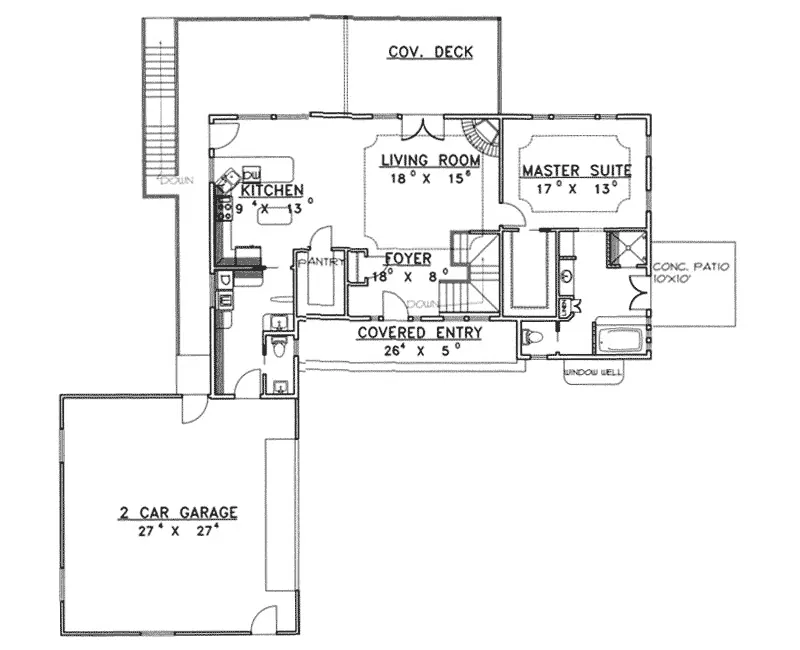 Ranch House Plan First Floor - Chatsworth Cove Vacation Home 088D-0231 - Search House Plans and More