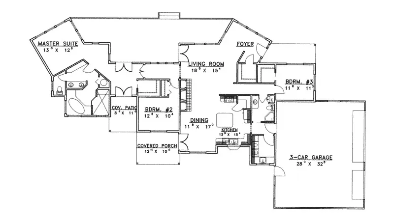 Ranch House Plan First Floor - Lowland Ranch Home 088D-0240 - Shop House Plans and More