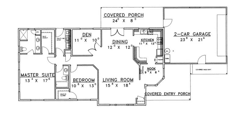 Country House Plan First Floor - Gatlinburg Country Ranch Home 088D-0243 - Search House Plans and More