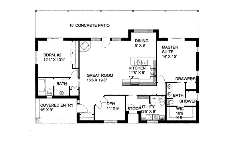 Ranch House Plan First Floor - Alpine Hill Ranch Home 088D-0329 - Search House Plans and More