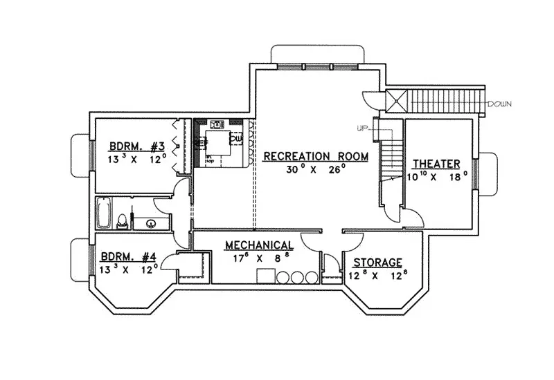 Vacation House Plan Lower Level Floor - Sand Creek Acadian Country Home 088D-0333 - Shop House Plans and More