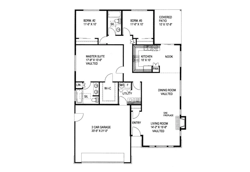 Ranch House Plan First Floor - Bridgeland Contemporary Home 088D-0372 - Search House Plans and More