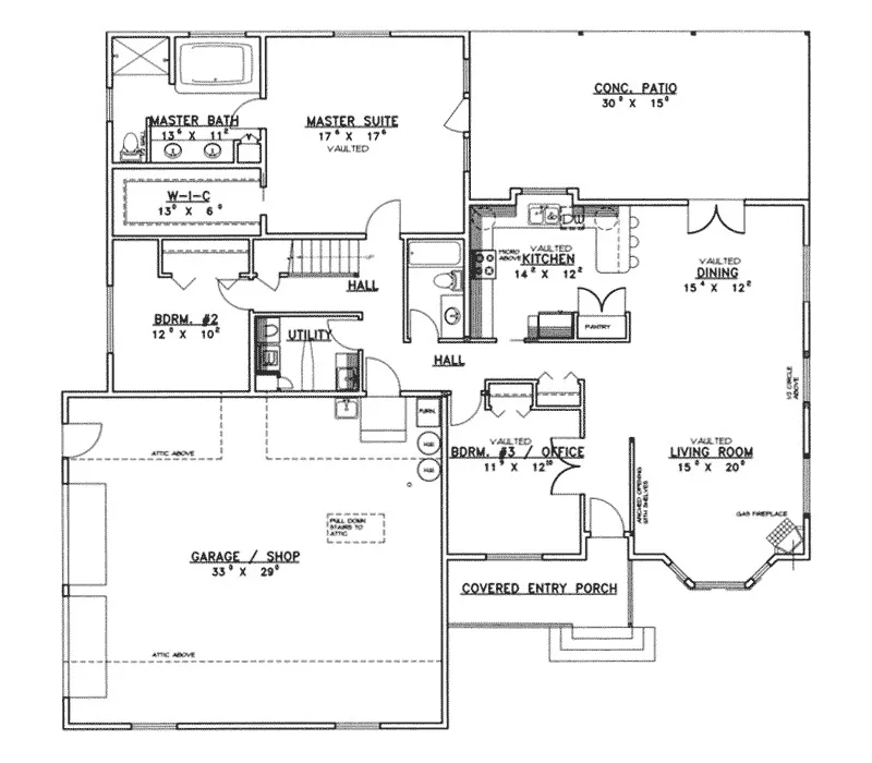 Country House Plan First Floor - Payson Traditional Ranch Home 088D-0382 - Shop House Plans and More