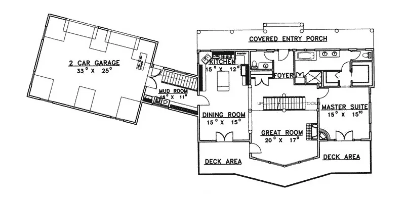 Arts & Crafts House Plan First Floor - Stansbury Lake Waterfront Home 088D-0395 - Shop House Plans and More
