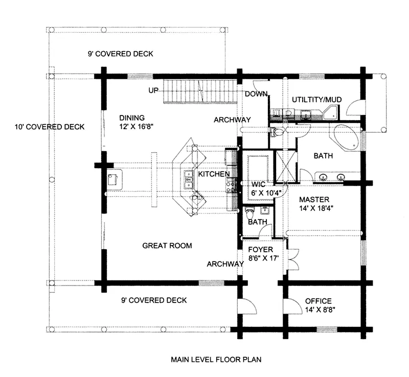Log House Plan First Floor - 088D-0405 - Shop House Plans and More