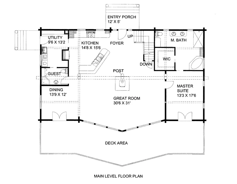 Log House Plan First Floor - 088D-0408 - Shop House Plans and More