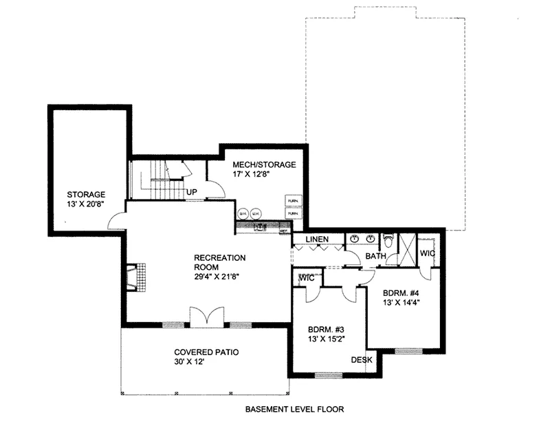 Ranch House Plan Lower Level Floor - 088D-0424 - Shop House Plans and More