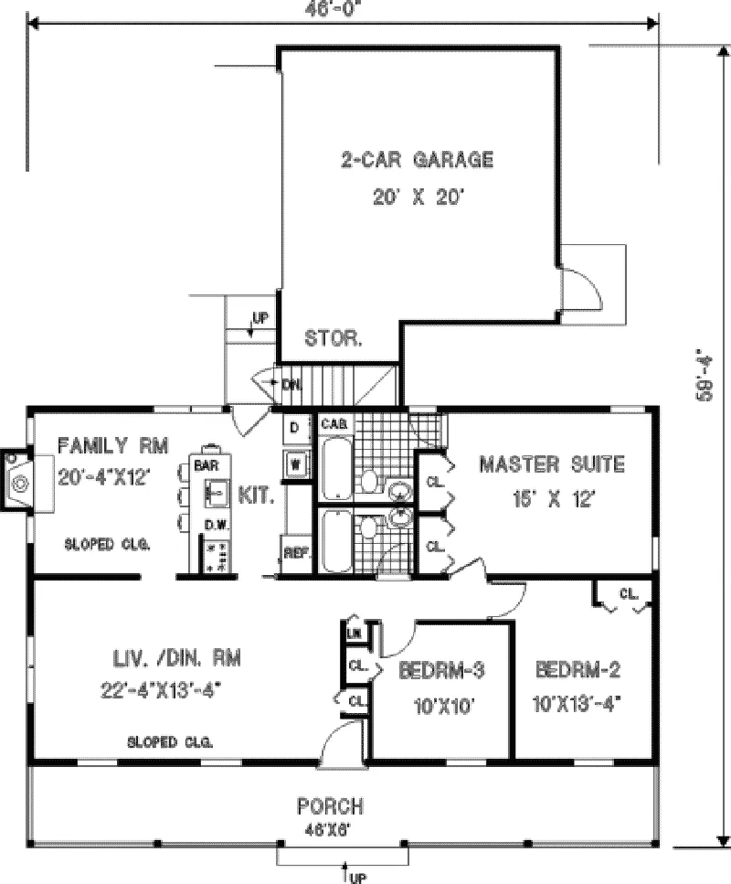 Saltbox House Plan First Floor - Compass Point Country Home 089D-0057 - Search House Plans and More