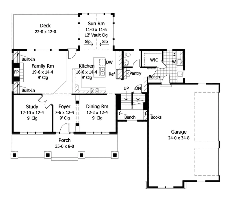 Shingle House Plan First Floor - Limestone Craftsman Home 091D-0012 - Shop House Plans and More