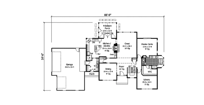 European House Plan First Floor - Nielsen Crest Tudor Ranch Home 091D-0282 - Shop House Plans and More