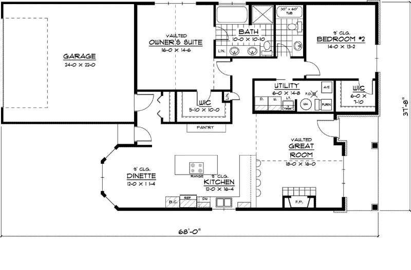 Arts & Crafts House Plan First Floor - Newman Hill Ranch Home 091D-0380 - Shop House Plans and More