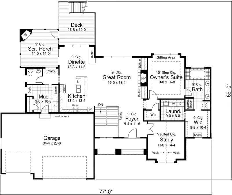 Arts & Crafts House Plan First Floor - Gavin Craftsman Ranch Home 091D-0485 - Search House Plans and More