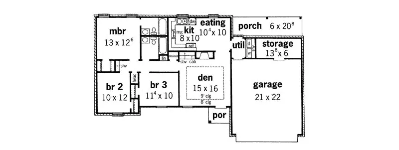 Ranch House Plan First Floor - Summerfeld Ranch Home 092D-0005 - Shop House Plans and More