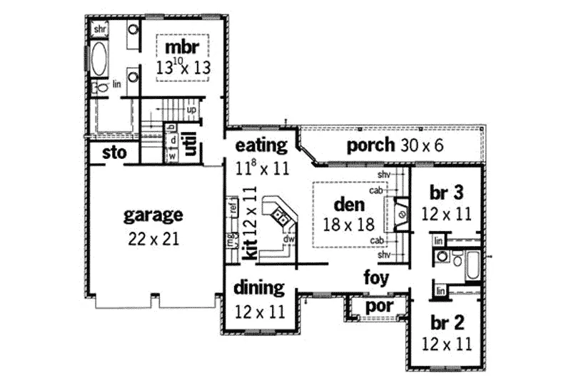 Ranch House Plan First Floor - Carderock Southern Ranch Home 092D-0025 - Search House Plans and More