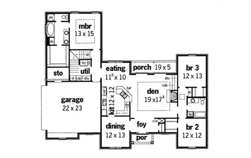 Ranch House Plan First Floor - Clerkenwell Ranch Home 092D-0035 - Search House Plans and More