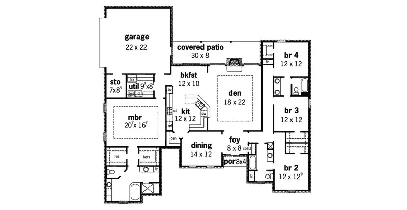 Southern House Plan First Floor - Saline Ranch Home 092D-0044 - Shop House Plans and More