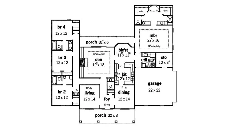 Colonial House Plan First Floor - Materdie Southern Country Home 092D-0045 - Shop House Plans and More