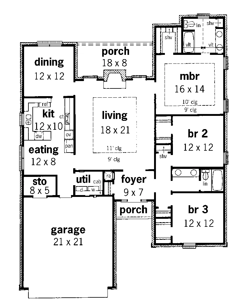 Ranch House Plan First Floor - Abenberg Traditional Home 092D-0119 - Search House Plans and More