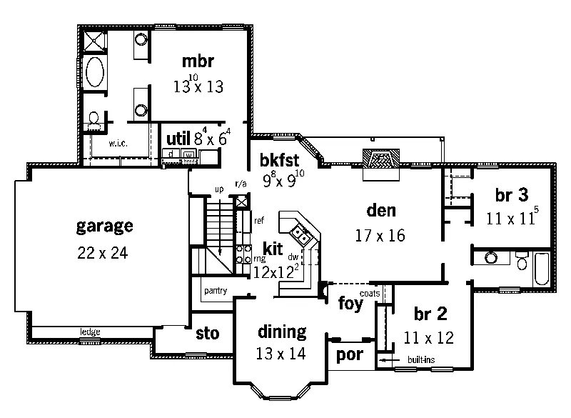Ranch House Plan First Floor - Beckinsale Traditional Home 092D-0126 - Search House Plans and More