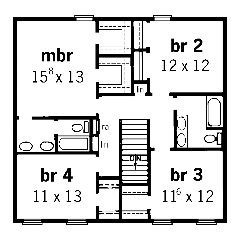 Colonial House Plan Second Floor - Terrebonne Colonial Style Home 092D-0182 - Shop House Plans and More
