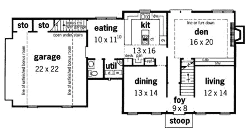 Colonial House Plan First Floor - Whitman Garden Colonial Home 092D-0184 - Shop House Plans and More