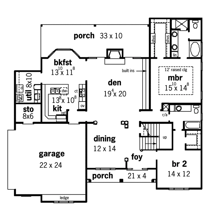 Country House Plan First Floor - Log Canyon Country Home 092D-0196 - Shop House Plans and More