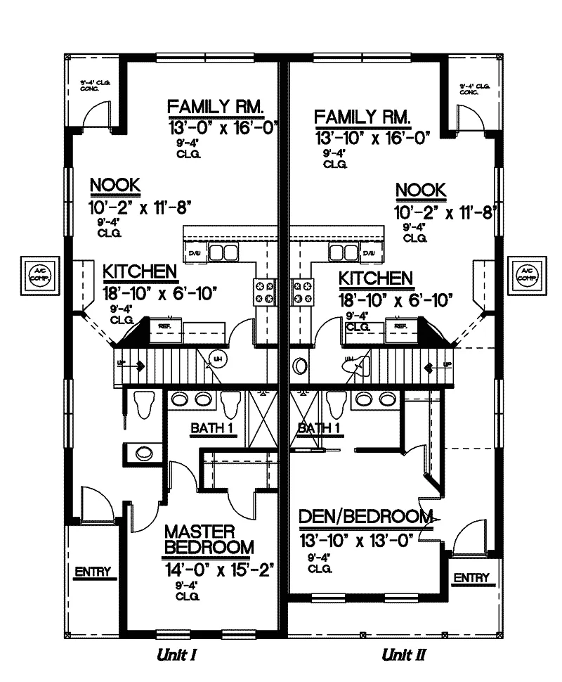 Southern House Plan First Floor - Witherspoon Southern Duplex 093D-0001 - Shop House Plans and More