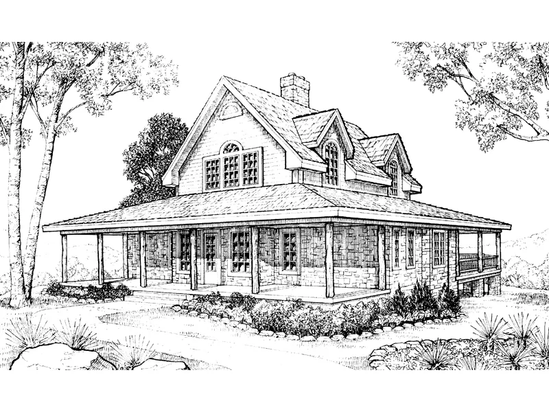 Old-Fashioned Farmhouse Style Two-Story With Wrap-Around Covered Porch